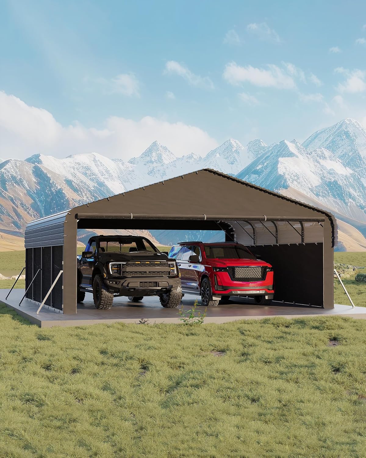 Garvee metal carport review: Honest Pros & Cons Worth Buying? 1 Garvee metal carport review detailed features and technical specifications showing steel frame and tarp cover